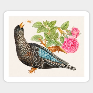 Blue-Black Bird on Rose Branch with Spider (18th Century) Sticker